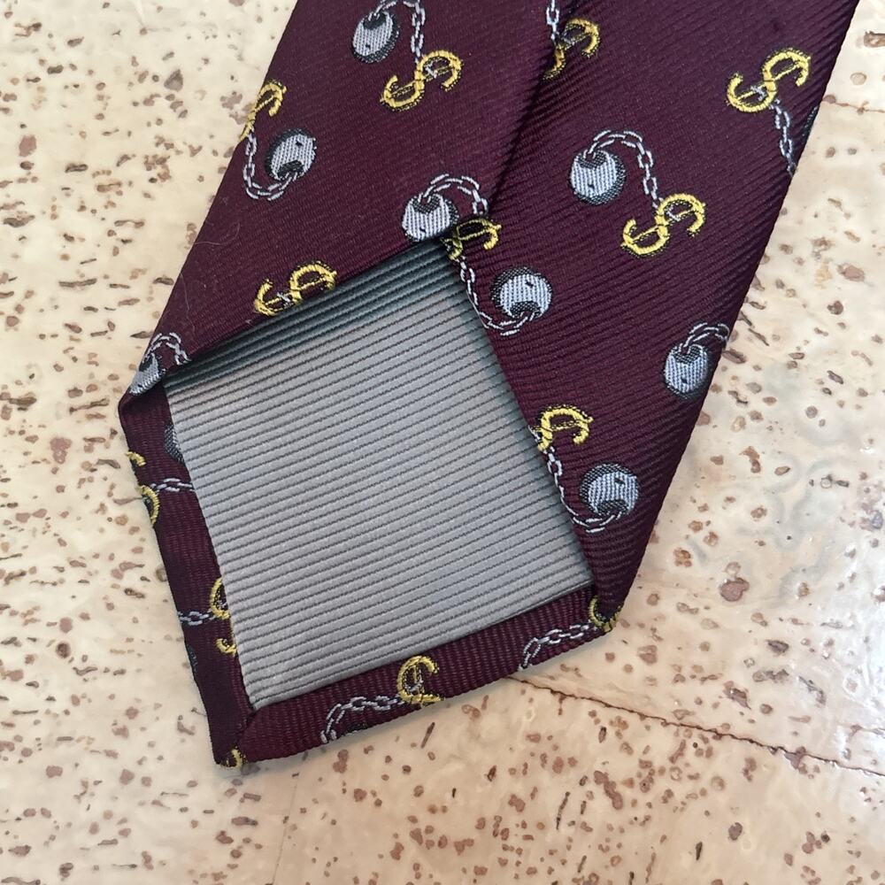 Robert Talbott Monterey Men’s Silk Tie Money Ball & Chain Burgundy Gold Jacquard - Picture 5 of 7